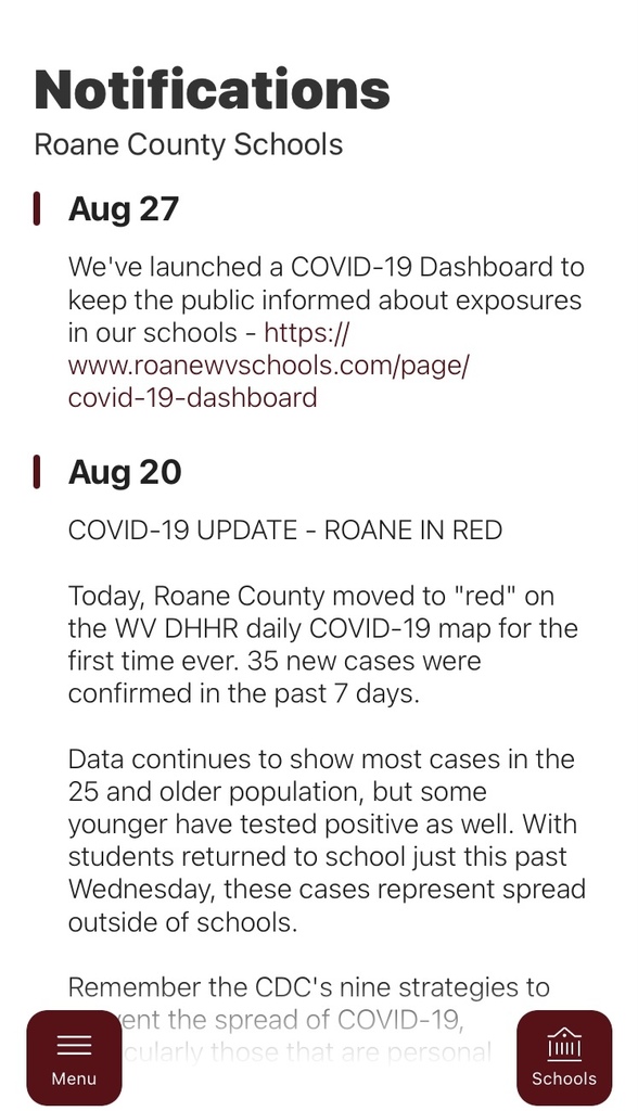 Notifications in the Roane County Schools app